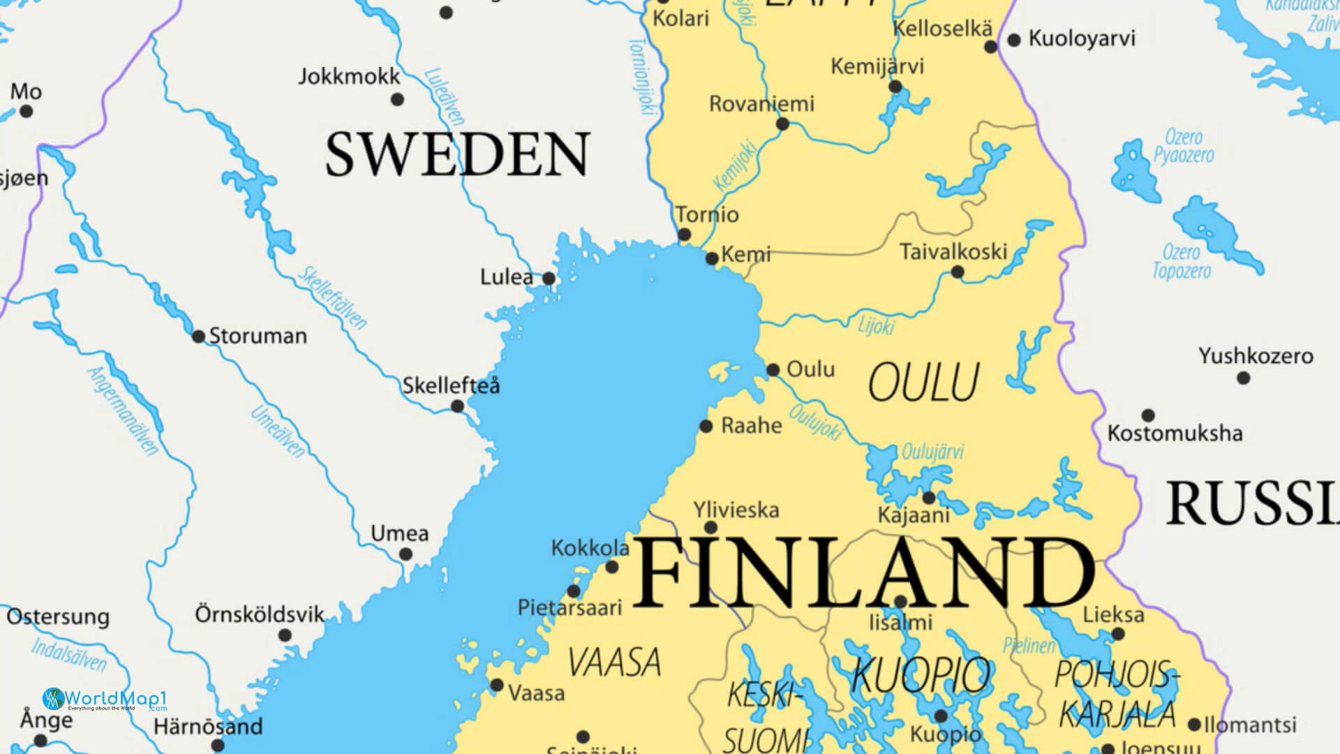 İsveç ve Rusya sınırları ile Finlandiya Haritası